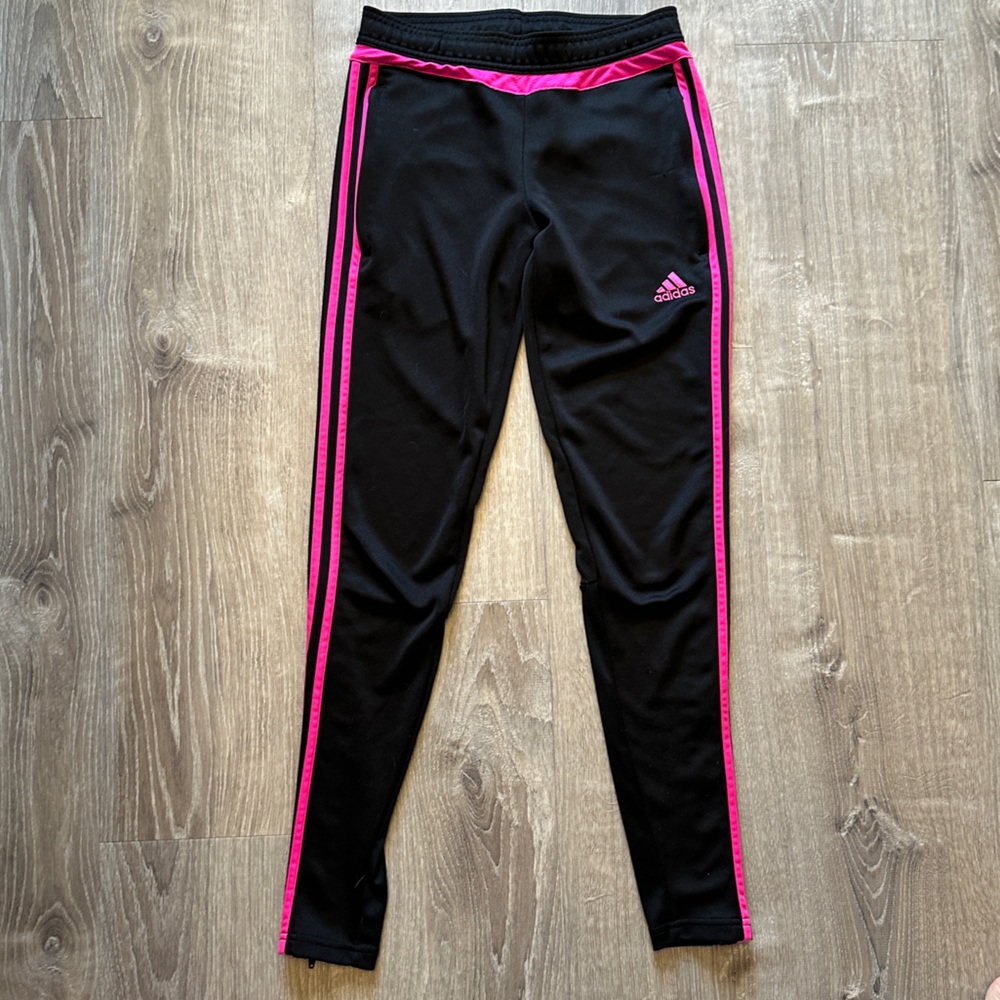 Adidas Black and Pink Climacool Leggings with zip pockets and zip ankles